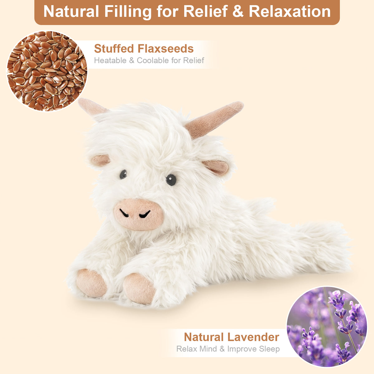 SuzziPals Heatable & Coolable White Weighted Highland Cow Stuffed Animal