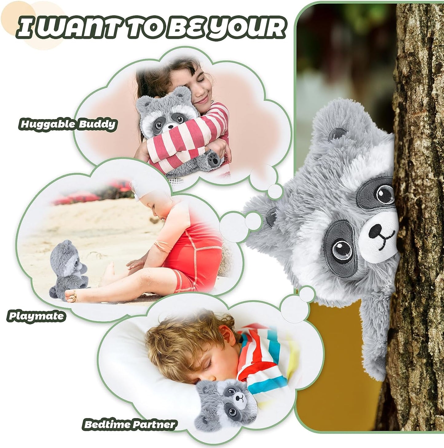 SuzziPals Raccoon Stuffed Animal, Microwavable Stuffed Animals Raccoon Plush, Heated Stuffed Animals with Lavender Scented, Heating Pads for Cramps, Anxiety & Stress Relief, Raccoon Gifts