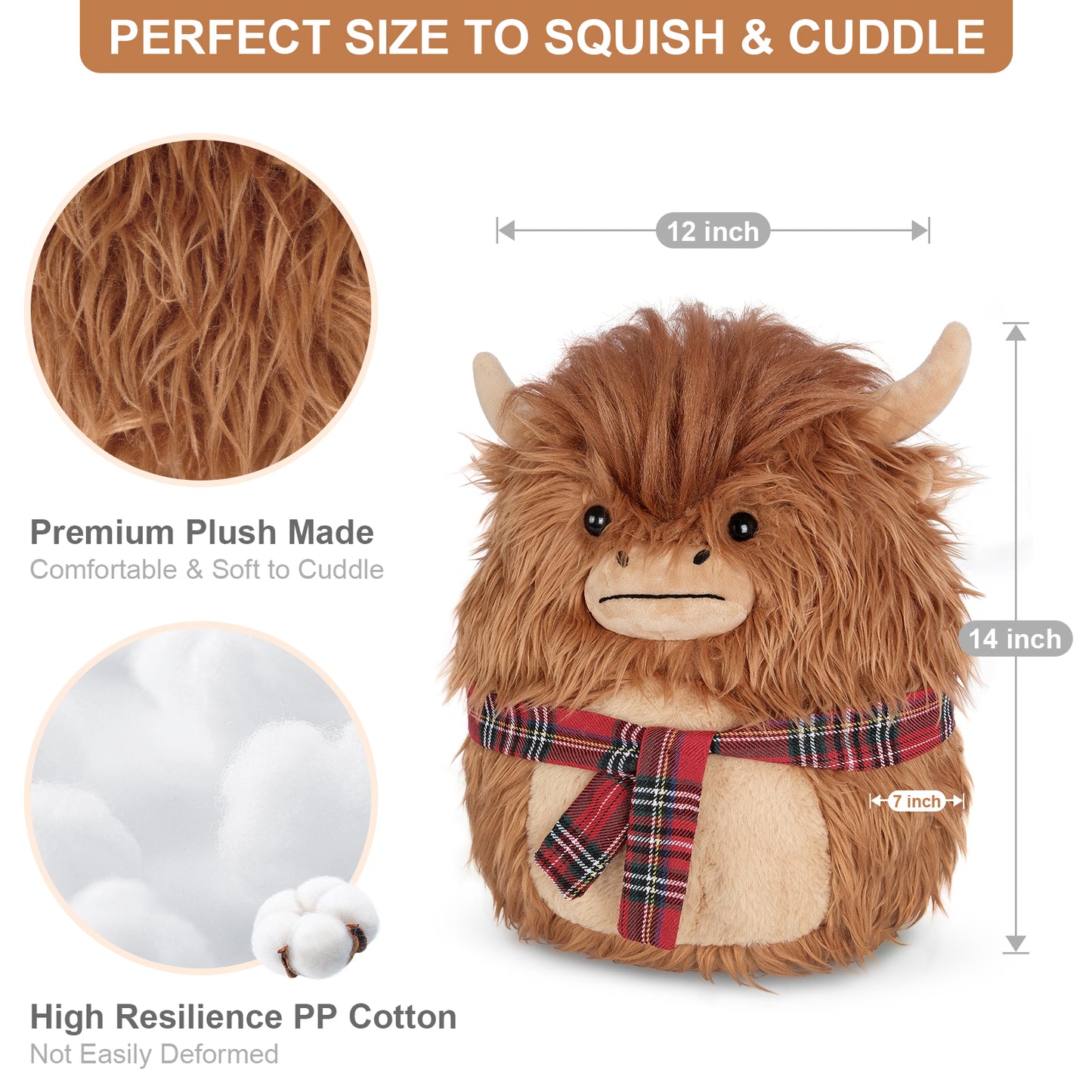 14'' Highland Cow Stuffed Animals Plush Pillows