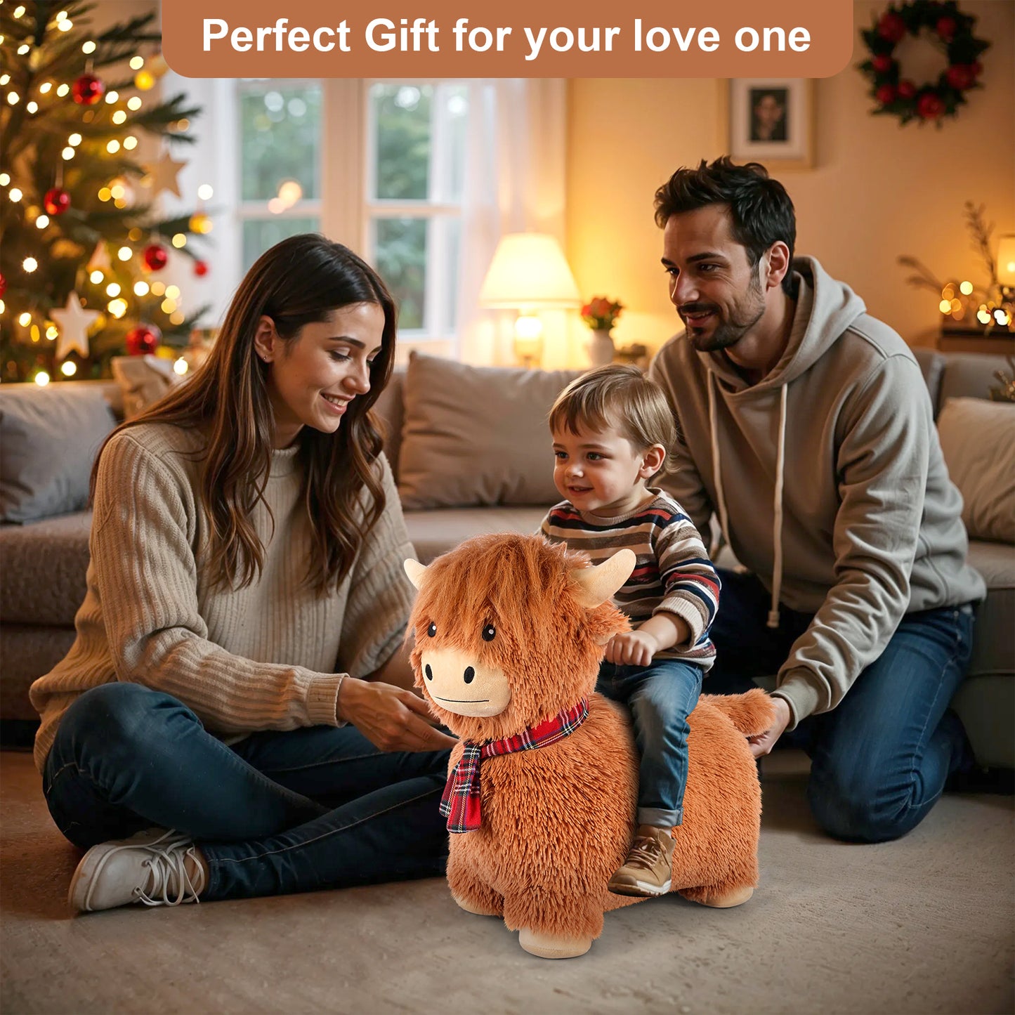 Bouncy Highland Cow Hopper Toys, Inflatable Cow Ride on Bouncer, Indoor Outdoor Highland Cow Plush Bouncy Horse for Toddlers & Kids, Bouncing Animals Toddler Toys, Toddler Gifts