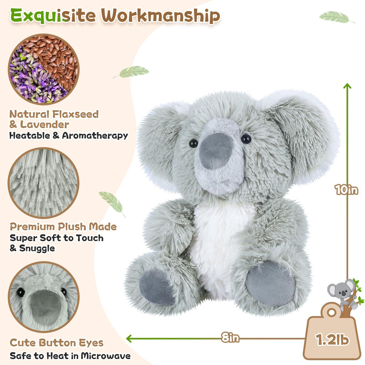 SuzziPals Warming Koala Stuffed Animal, Microwavable Stuffed Animals Heating Pad for Period Cramps, Pain & Stress Relief