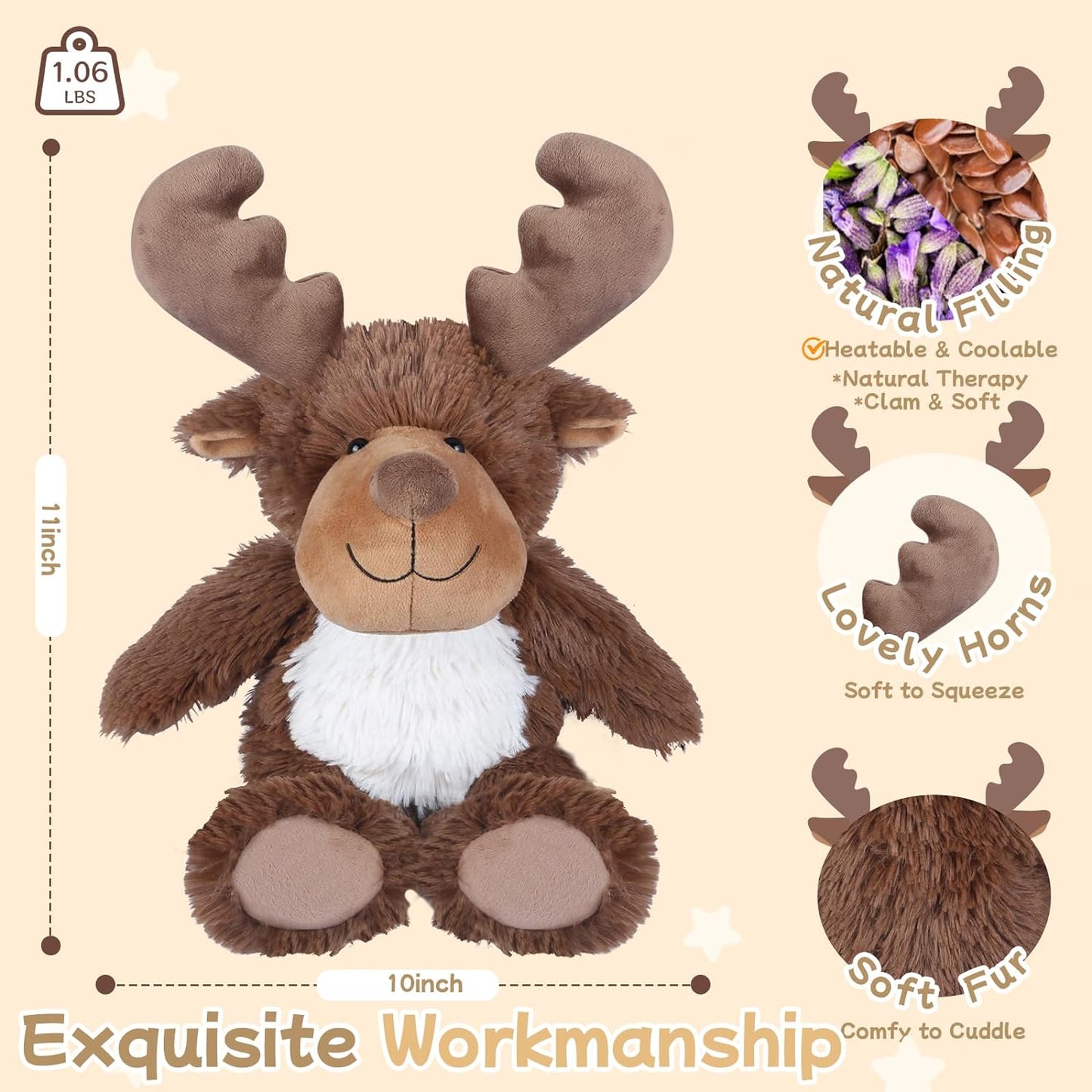 SuzziPals Heatable & Coolable Moose Stuffed Animals, Microwavable Stuffed Animal Heating Pad for Cramps & Pains, Lavender Scent Moose Plush Toys for Anxiety Relief, Christmas Stuffed Animals Gifts