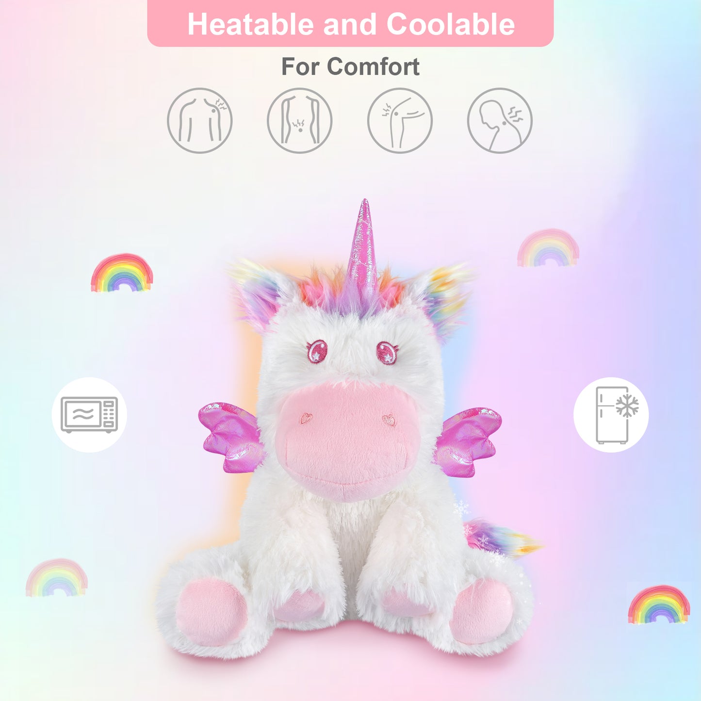 Rainbow Unicorn Plush, Warmable & Coolable Stuffed Animal, Lavender Scented Heating Pad for Relaxation, Cute Unicorn Gifts for Kids & Adults