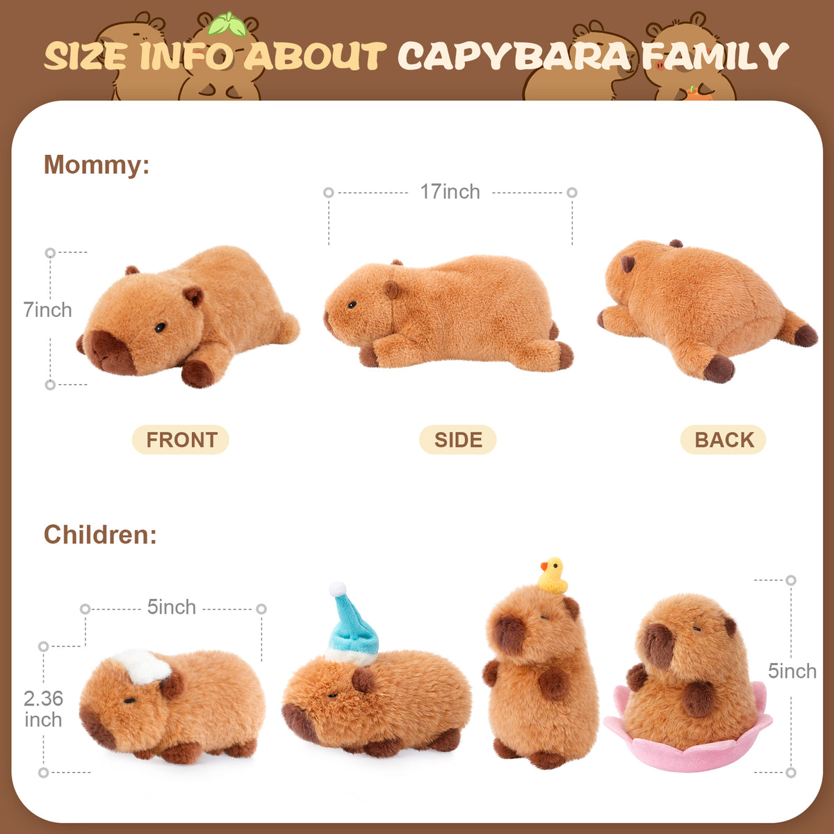 SuzziPals Lotus Capybara Plush with 4 Babies, Cute Capybara Gifts for Kids