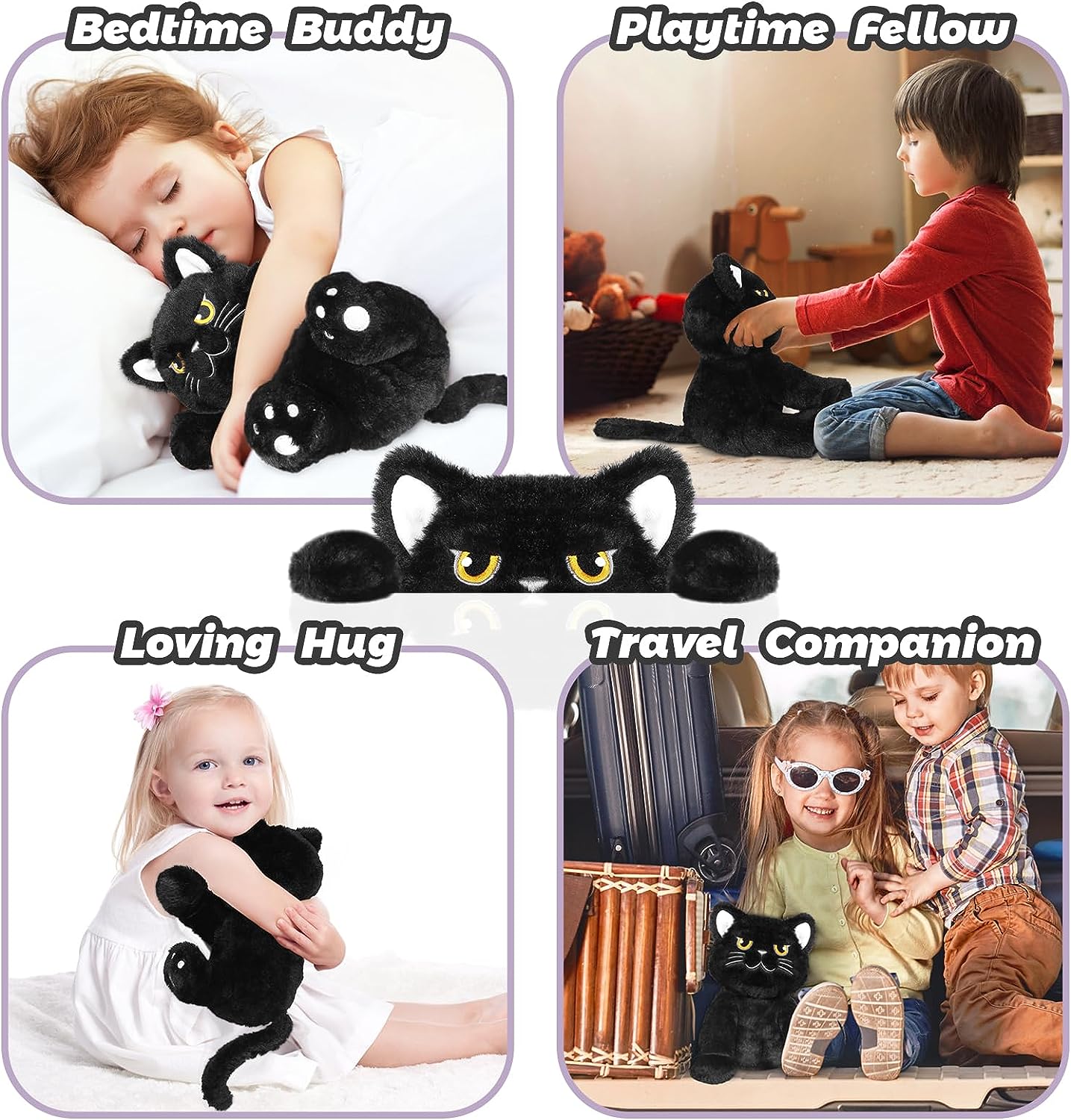 SuzziPals Microwavable Grumpy Black Cat Stuffed Animals Lavender Scent, Heated Stuffed Animals Heating Pads for Cramps & Pain, Black Cat Plush for Bedtime, Cuddle, Stuffed Cat Stress Relief Gifts