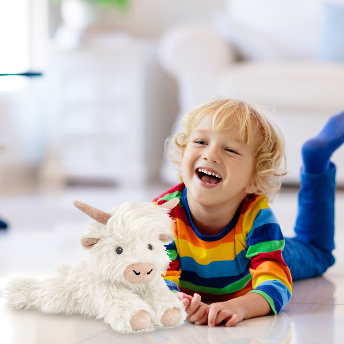 SuzziPals Heatable & Coolable White Weighted Highland Cow Stuffed Animal