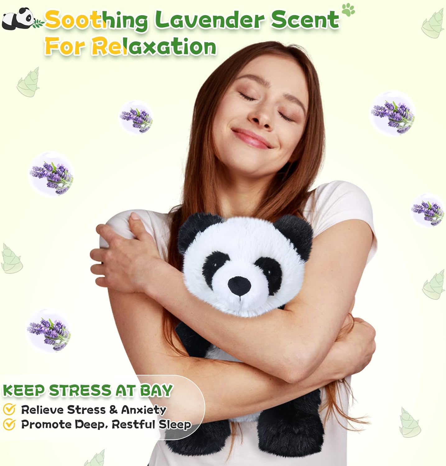 SuzziPals Warmable Panda Stuffed Animals, Microwave Heating Pads for Cramps, Anxiety & Stress Relief, Cuddly Panda Plushies with Lavender Scent, Heatable & Coolable Stuffed Panda Bear, Panda Gifts