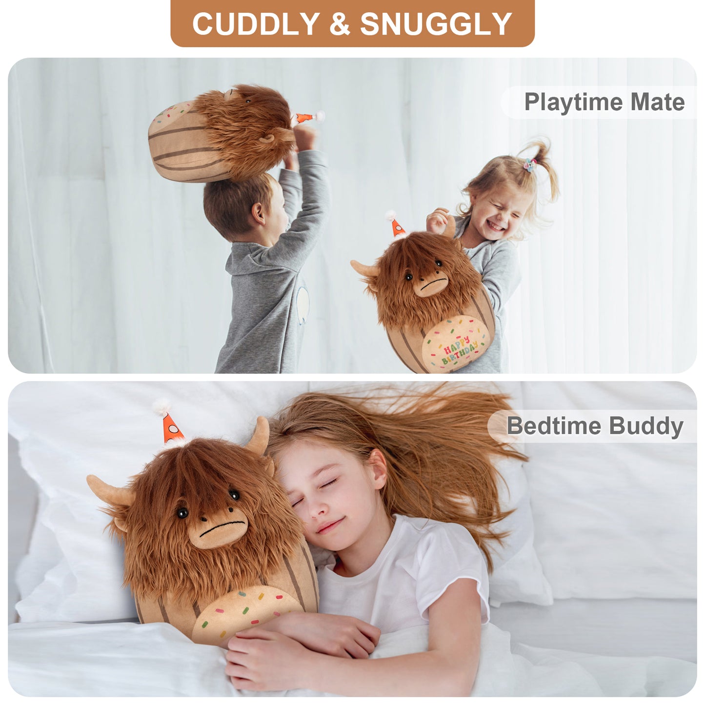 17 inch Happy Birthday Highland Cow Stuffed Animal Plush Pillows