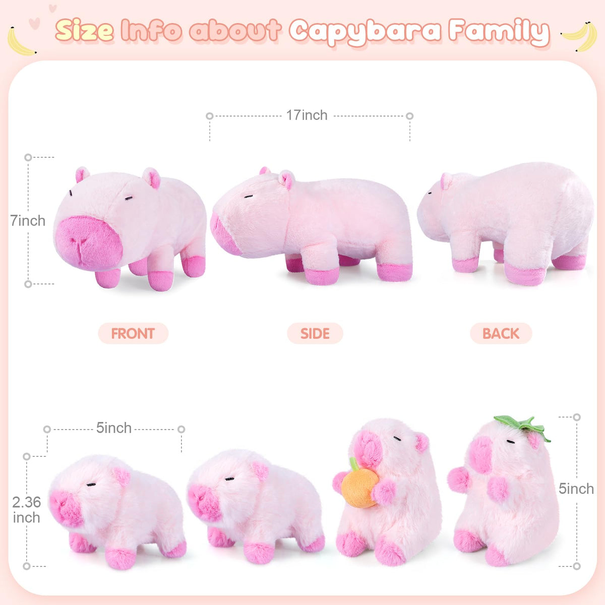 SuzziPals Pink Capybara Plush Toys with 4 Babies, Lovely Capybara Gifts