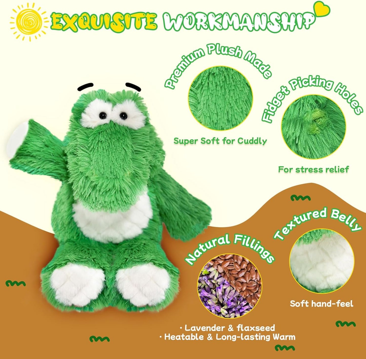 SuzziPals Warmable Alligator Stuffed Animal, Microwavable Stuffed Animal Heating Pads for Cramps and Pain Relief, Plush Crocodile Toy with Lavender Scent, Alligator Plushies for Anxiety Stress Relief