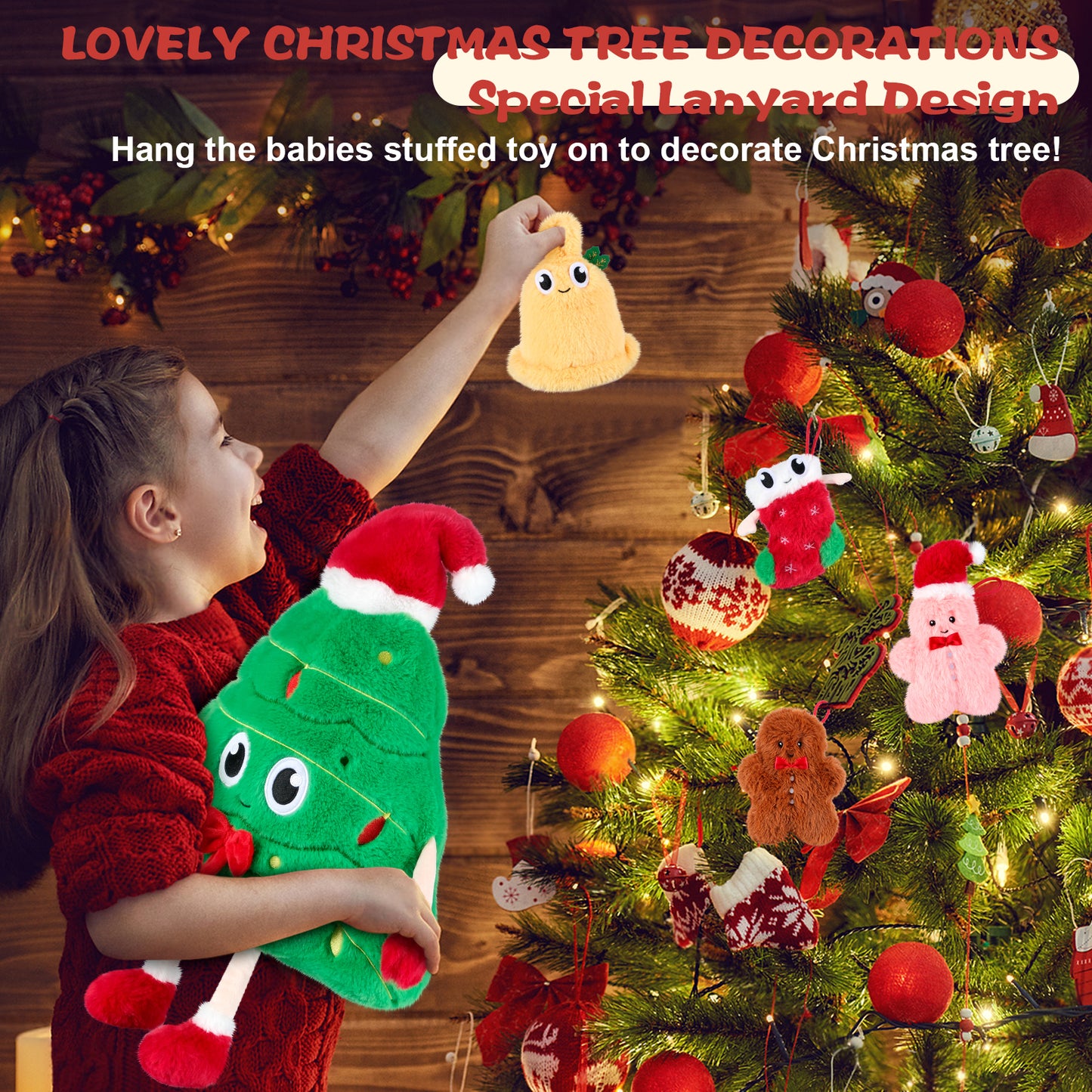 5-in-1 Christmas Tree Stuffed Animal with Babies Inside, 5PC Set Plush Pillow with Mommy & 4 Babies, Christmas Tree Decor, Stuffed Animal Gift, Imaginative Play Toy