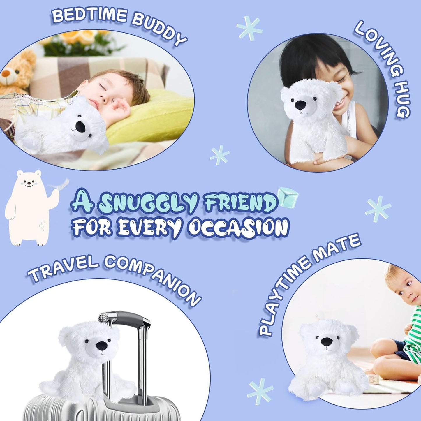 SuzziPals Warming Polar Bear Stuffed Animal, Microwavable Stuffed Animal Heating Pads for Cramps & Pain Relief, Stuffed Bear Polar Bear Plush with Lavender Scent, White Bear Gifts Kids& Adults