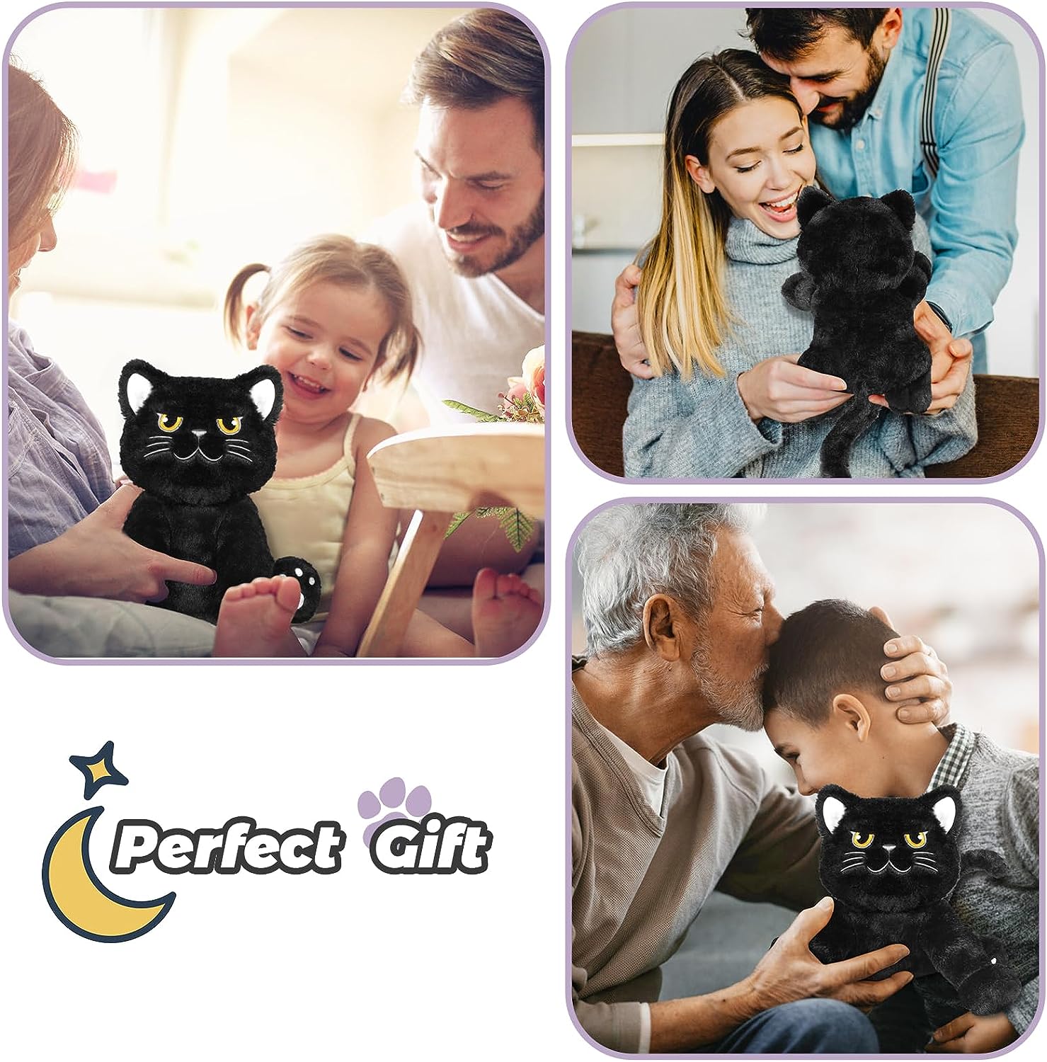 SuzziPals Microwavable Grumpy Black Cat Stuffed Animals Lavender Scent, Heated Stuffed Animals Heating Pads for Cramps & Pain, Black Cat Plush for Bedtime, Cuddle, Stuffed Cat Stress Relief Gifts