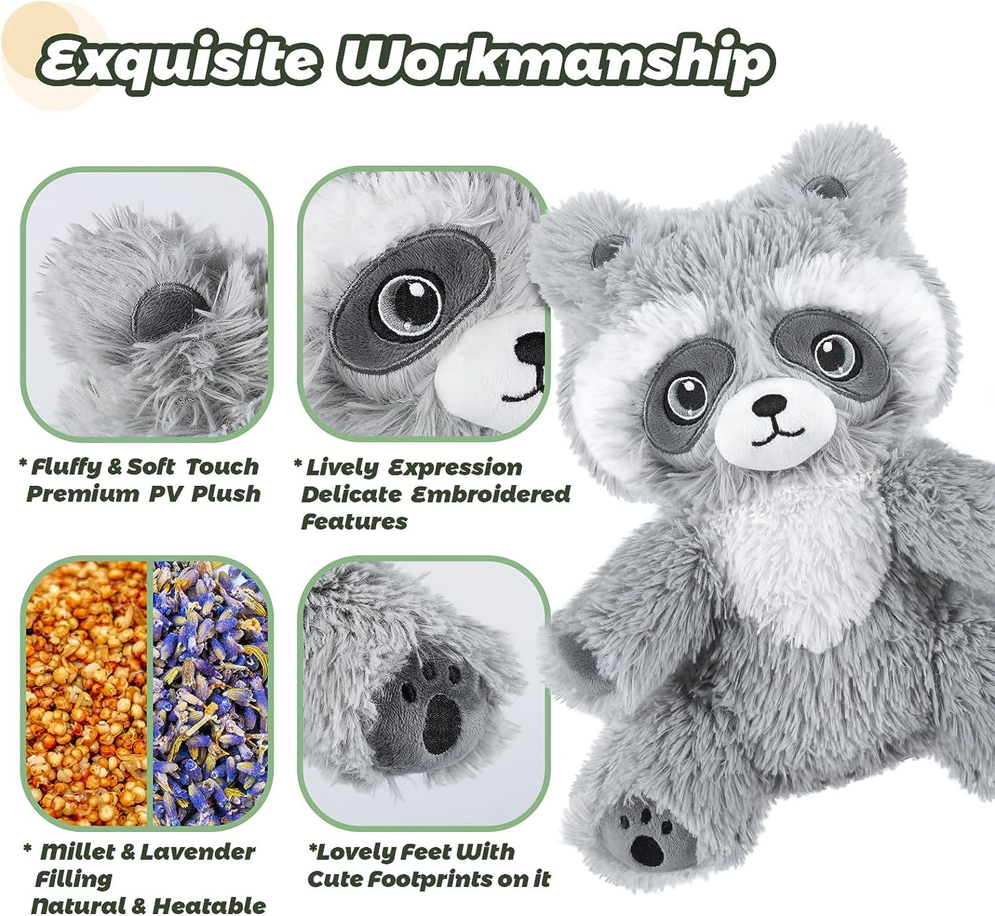 SuzziPals Raccoon Stuffed Animal, Microwavable Stuffed Animals Raccoon Plush, Heated Stuffed Animals with Lavender Scented, Heating Pads for Cramps, Anxiety & Stress Relief, Raccoon Gifts