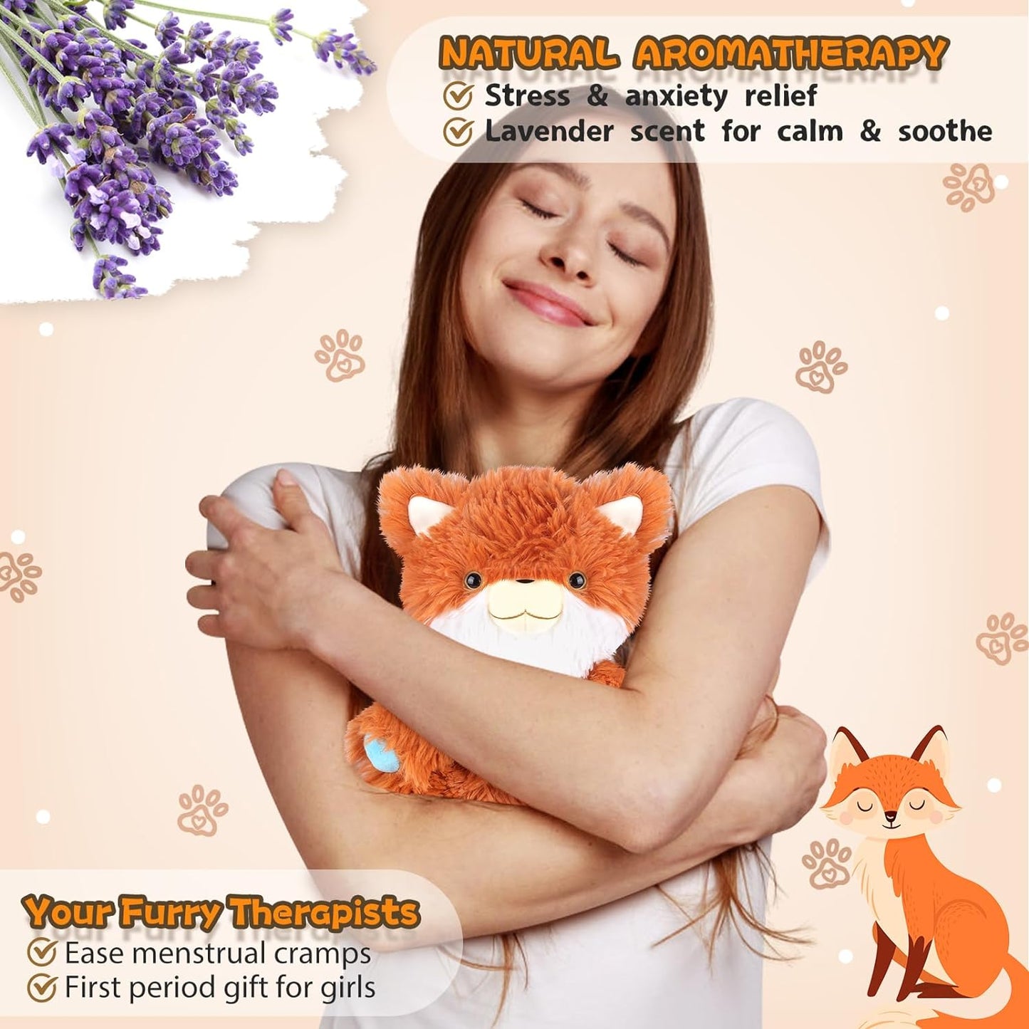 SuzziPals Microwavable Stuffed Animals Fox Plushies, Stuffed Fox Heating Pads for Cramps Pain, Anxiety & Stress Relief, Warming Cuddly Companion Fox Stuffed Animal, Fox Toys Gifts for Kids Adults