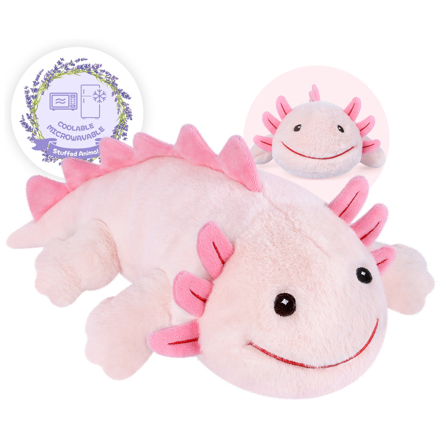 SuzziPals Coolable Heatable Axolotl Plush, Axolotl Stuffed Animal Heating Pad for Period Cramps, Pain & Stress