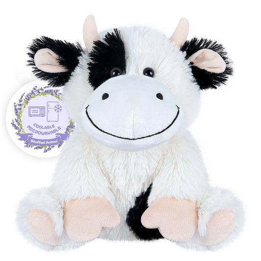 SuzziPals Heatable & Coolable Cow Stuffed Animal, Heated Stuffed Animal Heating Pad for Carmps & Pain, Lavender Scent Cow Plush for Anxiety