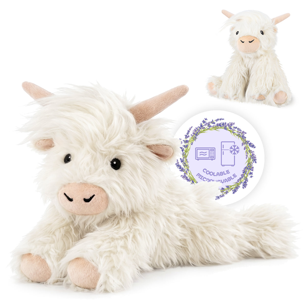 SuzziPals Heatable & Coolable White Weighted Highland Cow Stuffed Animal