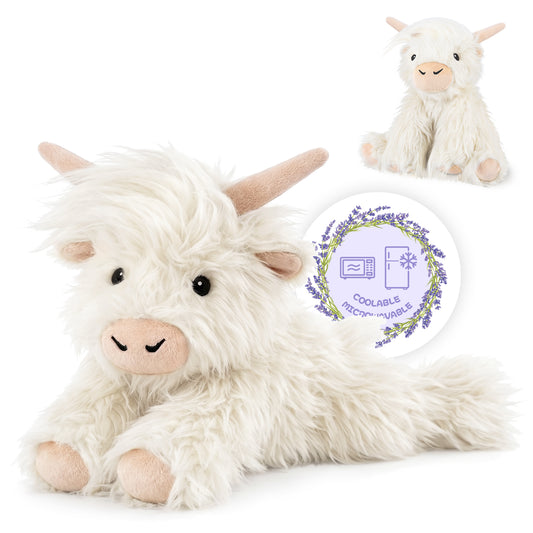 SuzziPals Heatable & Coolable White Weighted Highland Cow Stuffed Animal