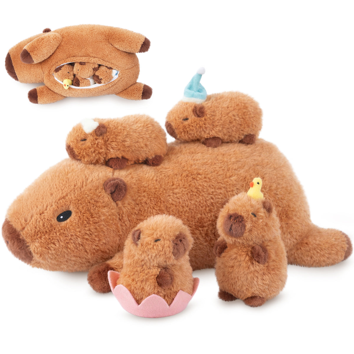 SuzziPals Lotus Capybara Plush with 4 Babies, Cute Capybara Gifts for Kids