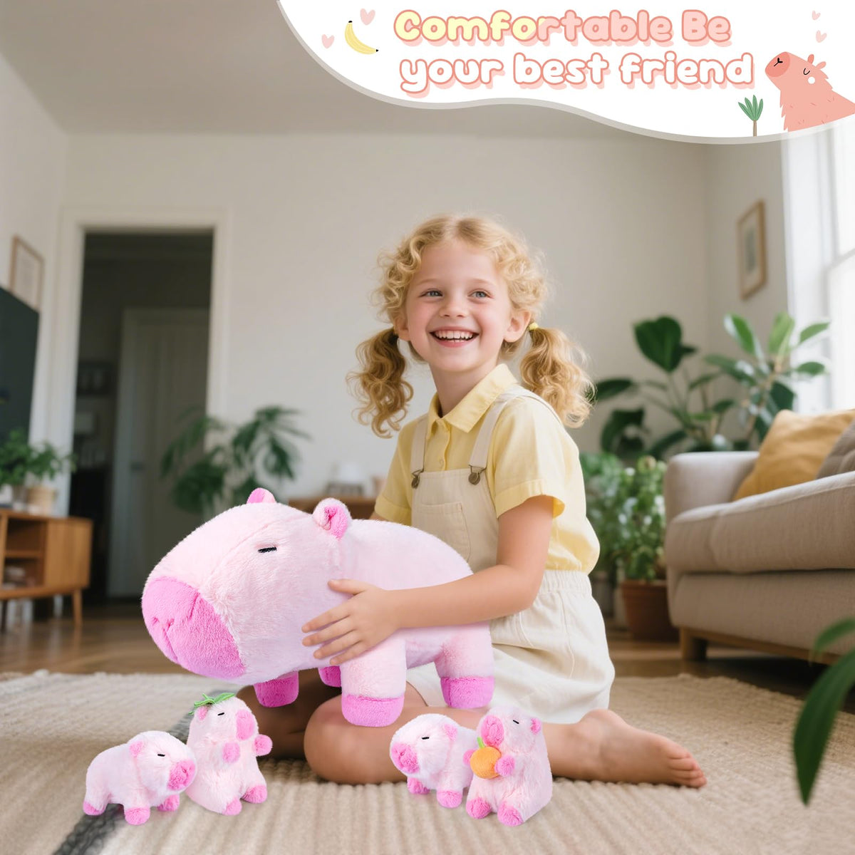 SuzziPals Pink Capybara Plush Toys with 4 Babies, Lovely Capybara Gifts