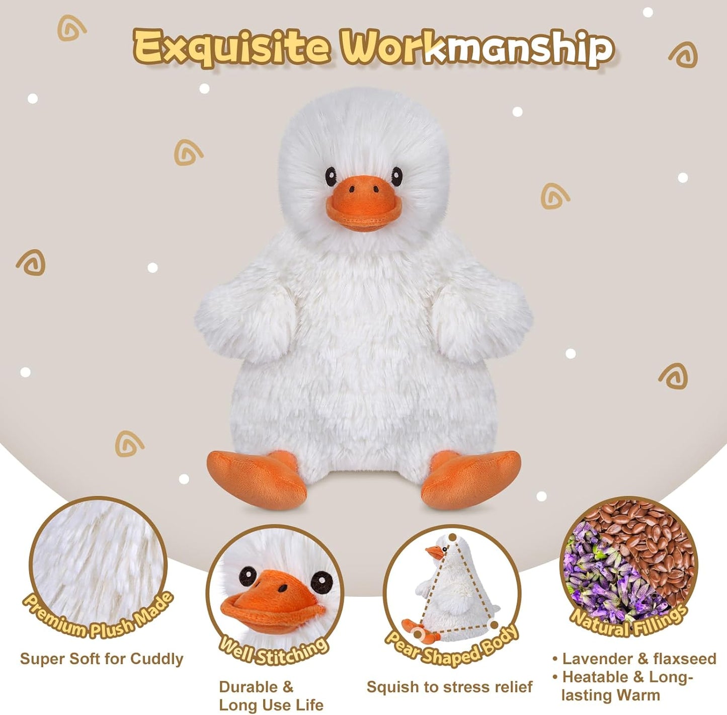 SuzziPals Microwave Duck Stuffed Animals, Duck Plushies, Microwavable Stuffed Animals Heating Pads for Cramps, Pain & Stress Relief, Cuddly Warm Companion Duck Plush Toy, Cute Duckling Duck Gifts