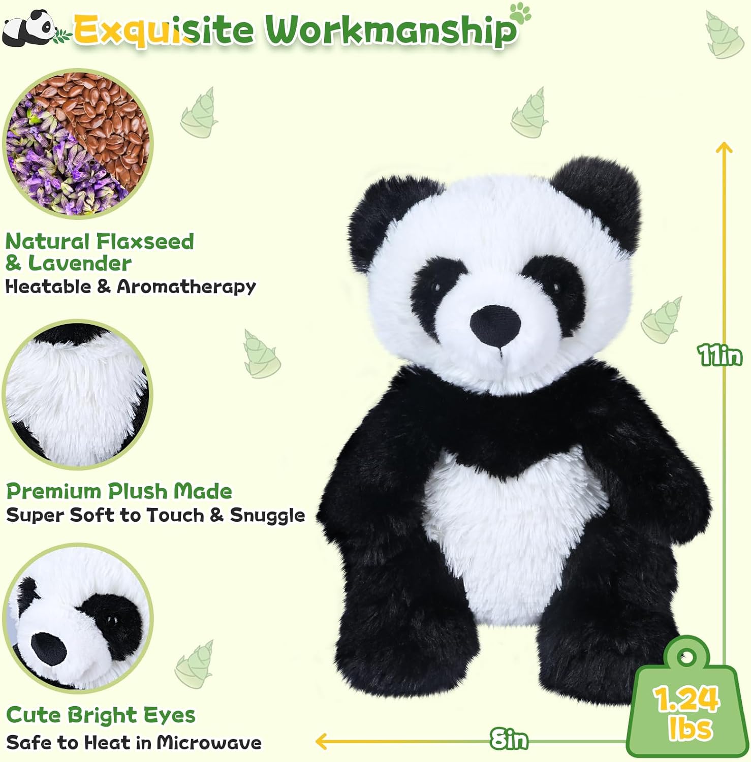 SuzziPals Warmable Panda Stuffed Animals, Microwave Heating Pads for Cramps, Anxiety & Stress Relief, Cuddly Panda Plushies with Lavender Scent, Heatable & Coolable Stuffed Panda Bear, Panda Gifts