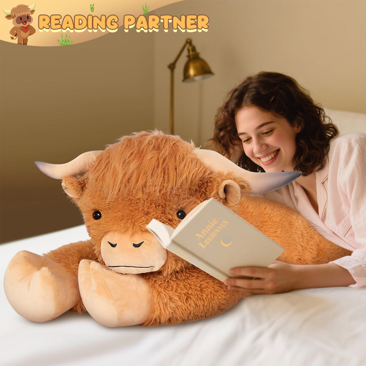 SuzziPals 43 inch Giant Highland Cow Stuffed Animal, Lifelike Huge Cow Stuffed Animal for Stress Relief & Companion, Extra Soft Cow Plush, Huge Big Plushies Highland Cows Gifts for Kids Adults