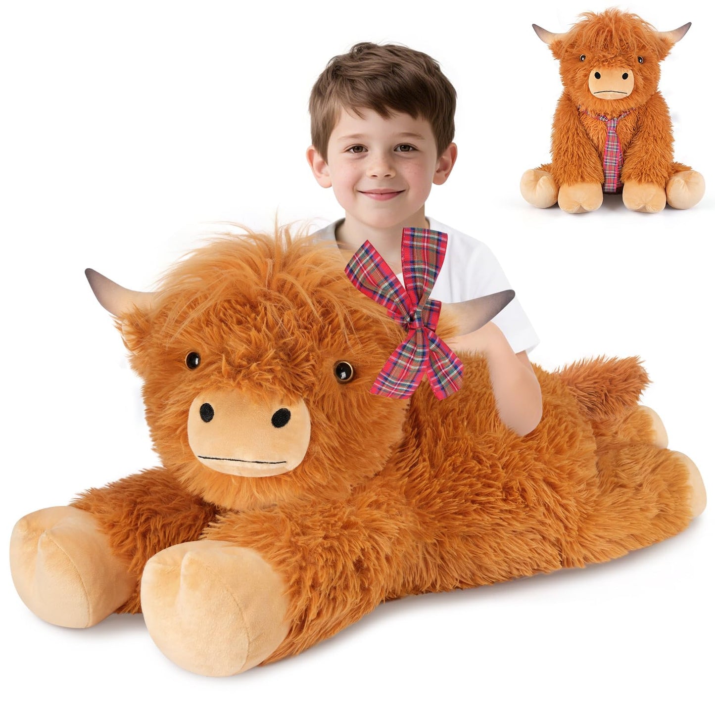 SuzziPals Giant Highland Cow Stuffed Animal 30", Jumbo Soft Giant Stuffed Animals, Highland Cow Plush Toys for Stress Relief & Sleep Aid, Huge Cuddly Cute Plushies Gift for Kids Adults