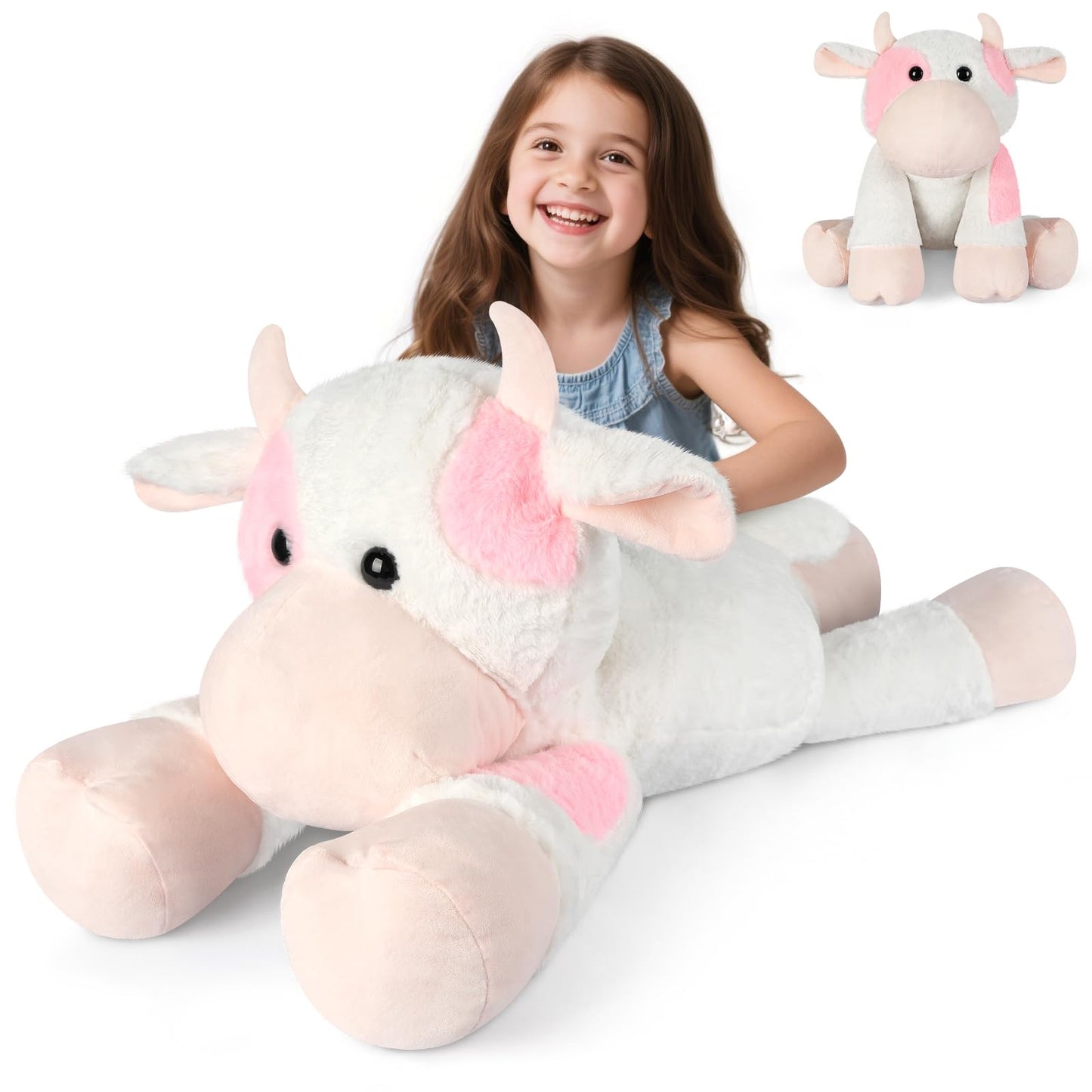 SuzziPals Giant Cow Stuffed Animal 30", Jumbo Strawberry Cow Plush Toys, Giant Stuffed Animal Hugging Pillow for Stress Relief & Sleep Aid, Huge Cuddly Dairy Plushies Gift for Kids Adults