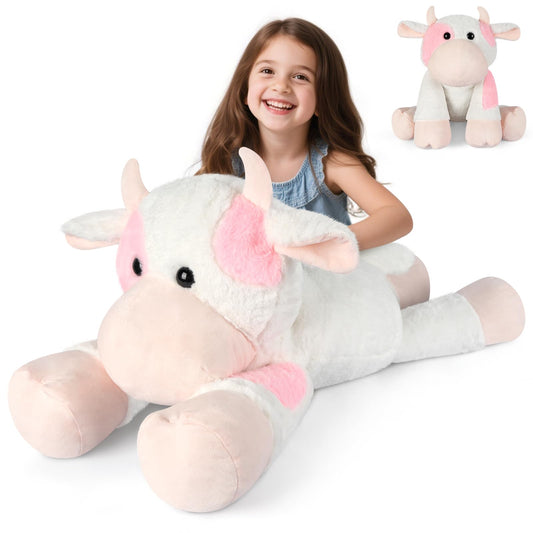 SuzziPals Giant Cow Stuffed Animal 30", Jumbo Strawberry Cow Plush Toys, Giant Stuffed Animal Hugging Pillow for Stress Relief & Sleep Aid, Huge Cuddly Dairy Plushies Gift for Kids Adults
