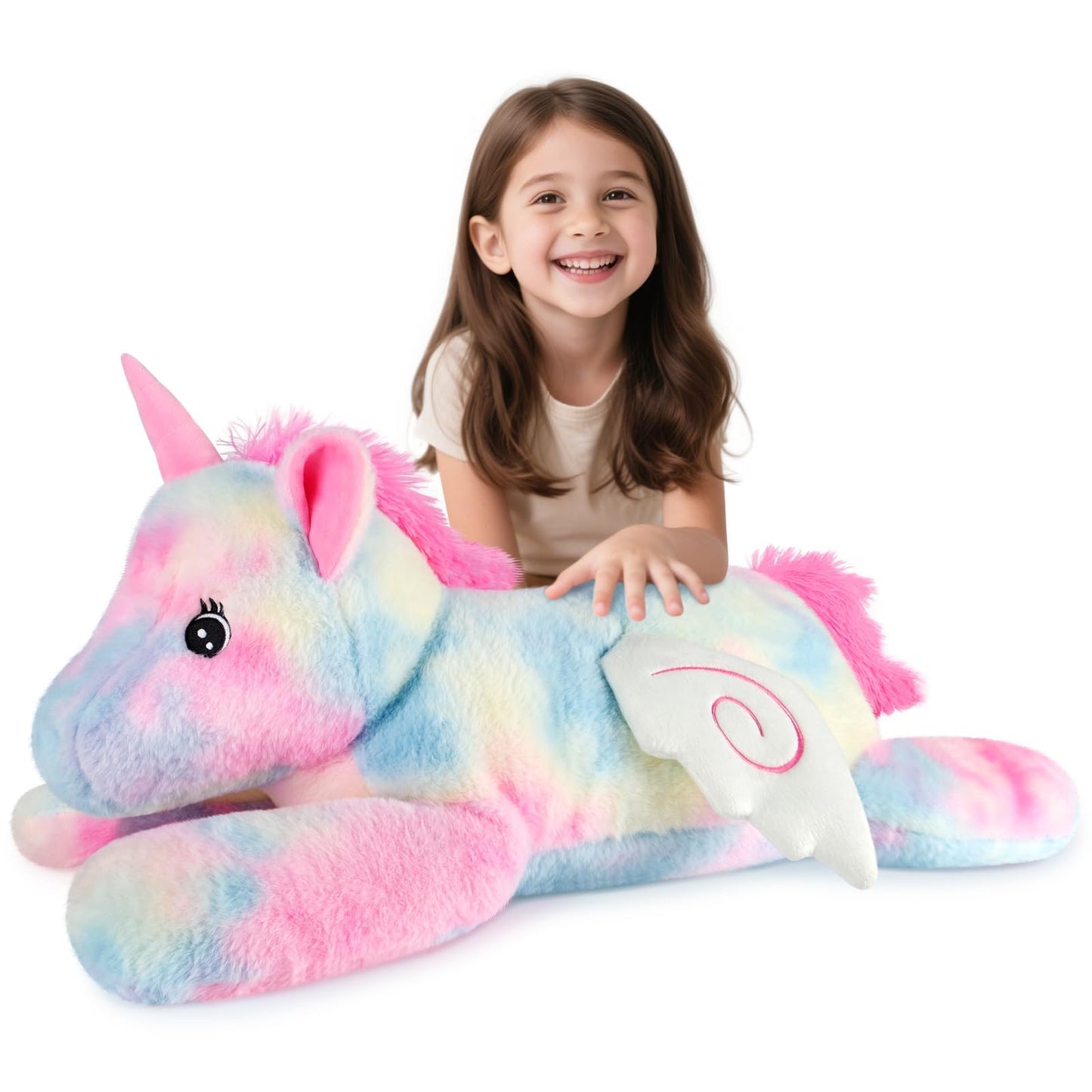 SuzziPals Giant Rainbow Unicorn Stuffed Animal 30", Jumbo Soft Big Stuffed Animals, Giant Plush Toys Hugging Pillow for Stress Relief & Sleep Aid, Huge Cuddly Cute Plushies Unicorn Gifts for Kid Adult