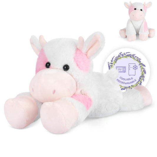 SuzziPals Strawberry Cow Plush, Microwavable Stuffed Animals Heating Pad for Period Cramps, Cuddly CattleStuffed Animal for Warmth & Comfort, Cow Gifts for Adults Kids
