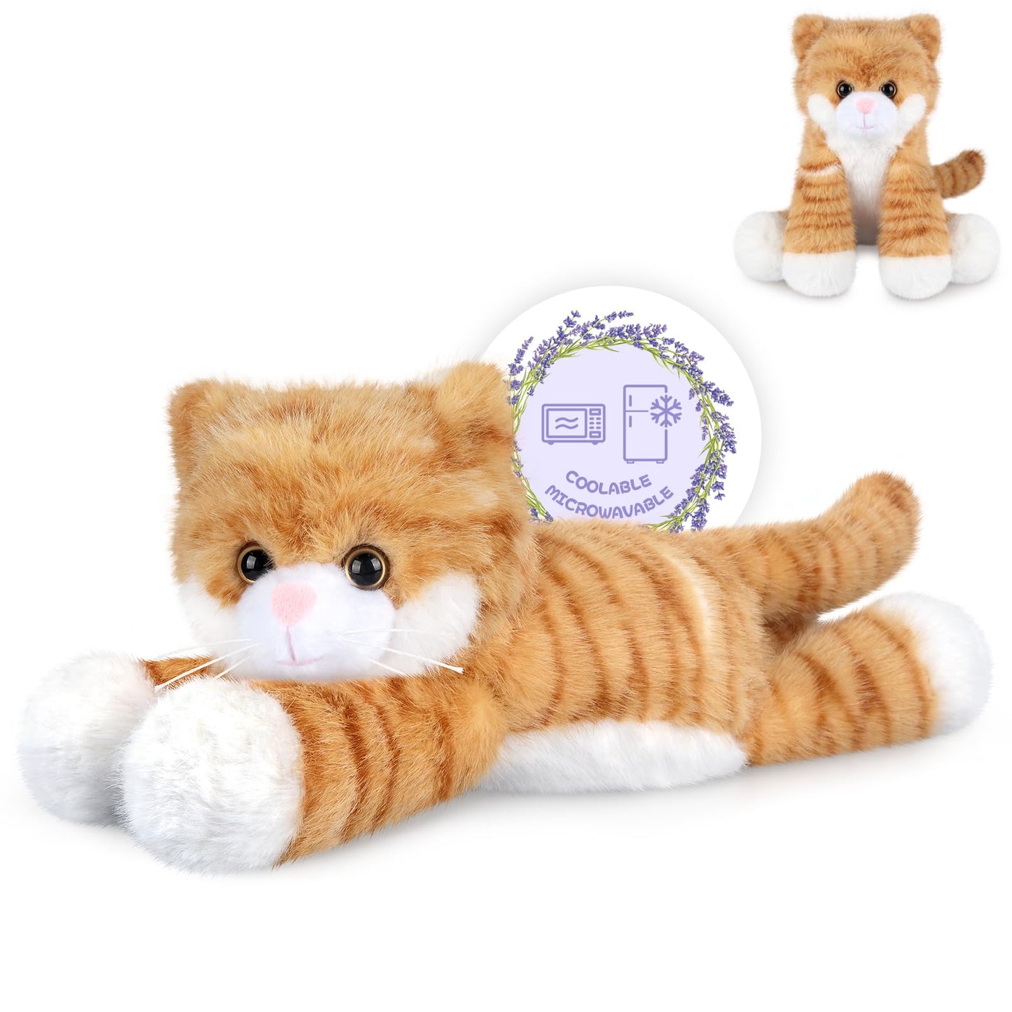 SuzziPals Heatable & Coolable Orange Cats Stuffed Animals, Microwave Heating Pad Animals for Discomfort, Orange Cats Cute Stuff for Companion, Lavender Stuffed Animals, Plush Toys Gifts