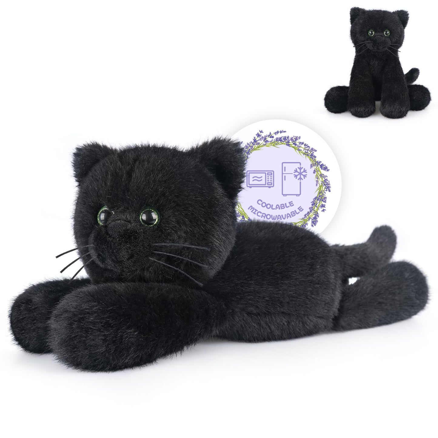 SuzziPals Heatable & Coolable Black Cats Stuffed Animals, Microwave Heating Pad Animal for Discomfort, Black Cats Plush for Companion, Cat Plushies Lavender Stuffed Animal, Stuffed Cat Toys Gift