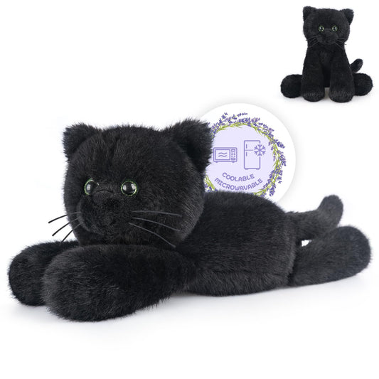 SuzziPals Heatable & Coolable Black Cats Stuffed Animals, Microwave Heating Pad Animal for Discomfort, Black Cats Plush for Companion, Cat Plushies Lavender Stuffed Animal, Stuffed Cat Toys Gift