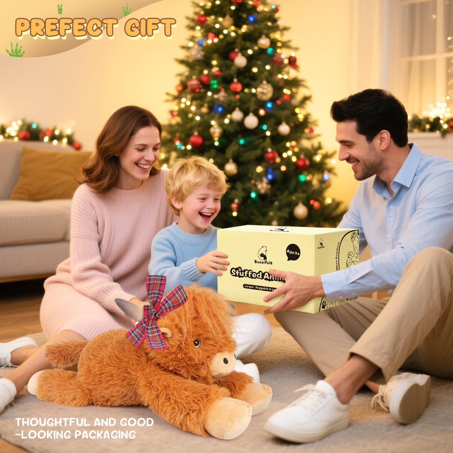 SuzziPals Giant Highland Cow Stuffed Animal 30", Jumbo Soft Giant Stuffed Animals, Highland Cow Plush Toys for Stress Relief & Sleep Aid, Huge Cuddly Cute Plushies Gift for Kids Adults