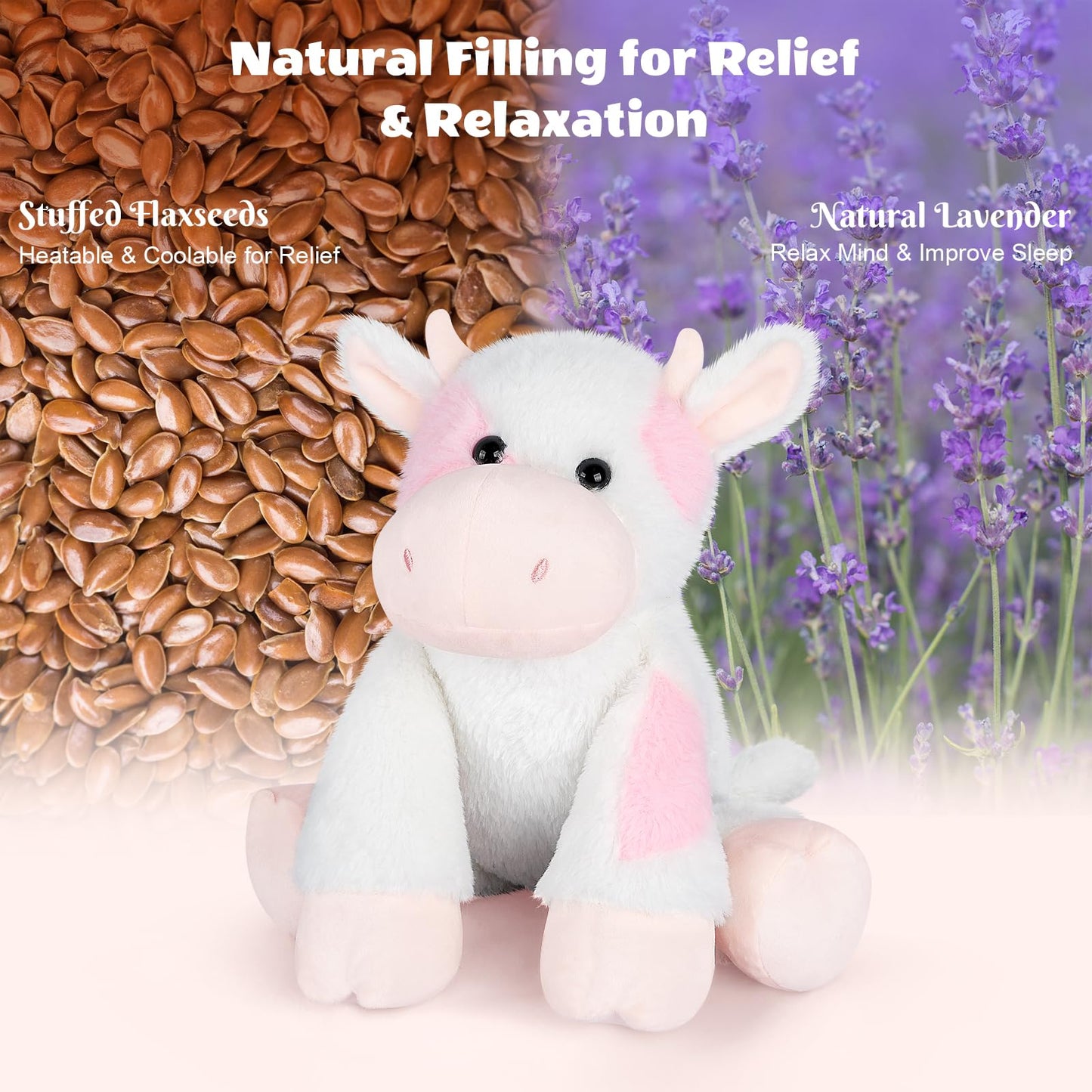 SuzziPals Strawberry Cow Plush, Microwavable Stuffed Animals Heating Pad for Period Cramps, Cuddly CattleStuffed Animal for Warmth & Comfort, Cow Gifts for Adults Kids