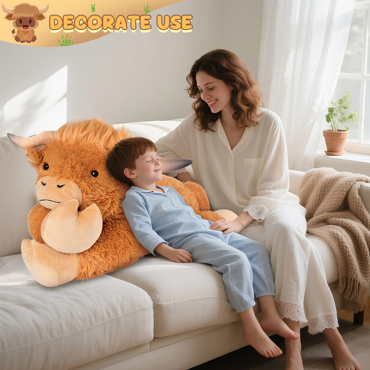 SuzziPals 43 inch Giant Highland Cow Stuffed Animal, Lifelike Huge Cow Stuffed Animal for Stress Relief & Companion, Extra Soft Cow Plush, Huge Big Plushies Highland Cows Gifts for Kids Adults