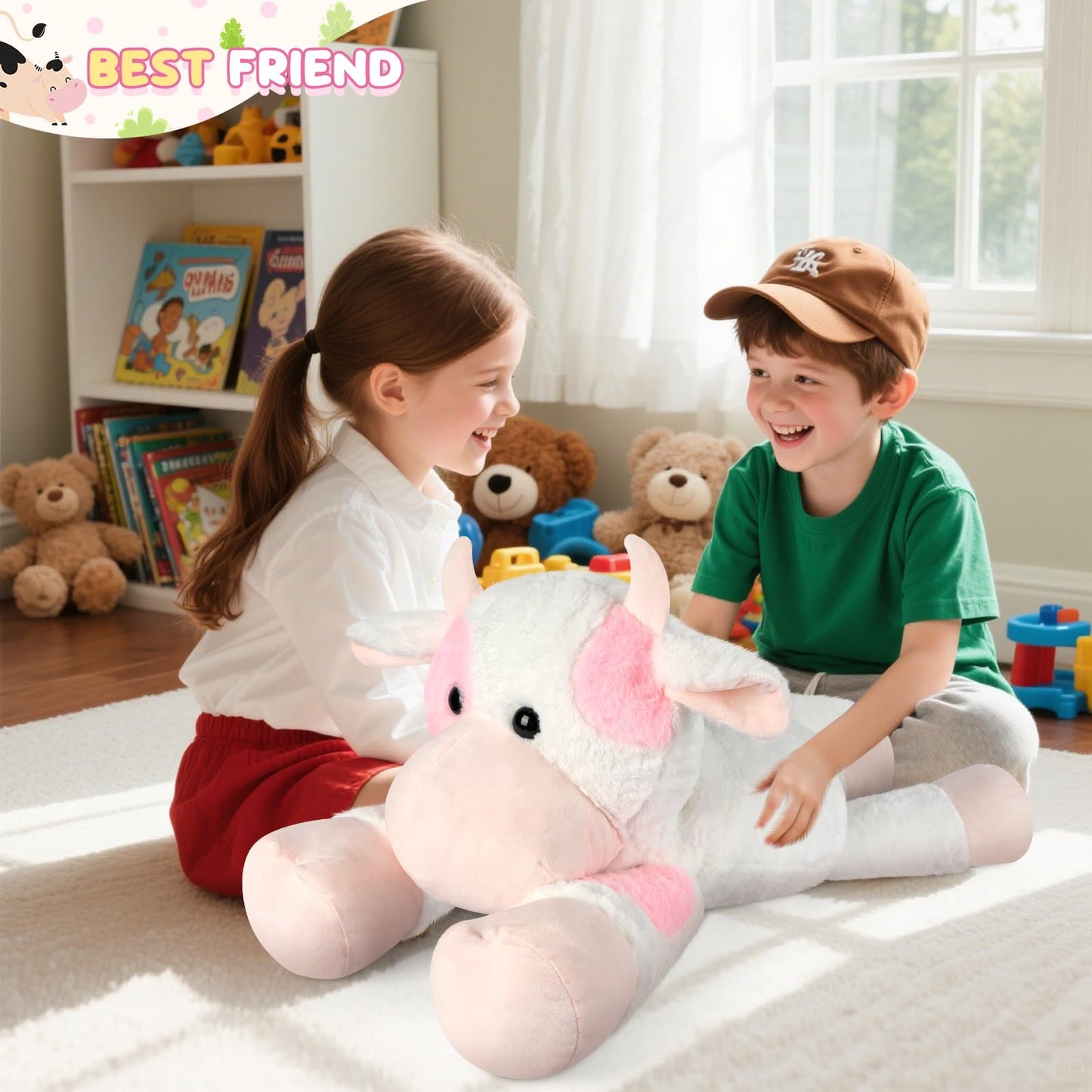 SuzziPals Giant Cow Stuffed Animal 30", Jumbo Strawberry Cow Plush Toys, Giant Stuffed Animal Hugging Pillow for Stress Relief & Sleep Aid, Huge Cuddly Dairy Plushies Gift for Kids Adults
