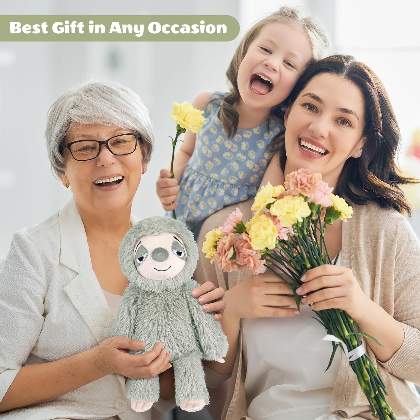 SuzziPals Heatable & Coolable Sloth Stuffed Animals, Cute Microwavable Heating Pad Plushies for Soothing & Relaxation, Sloths Plush Toys, Stuffed Sloth Gifts Decor