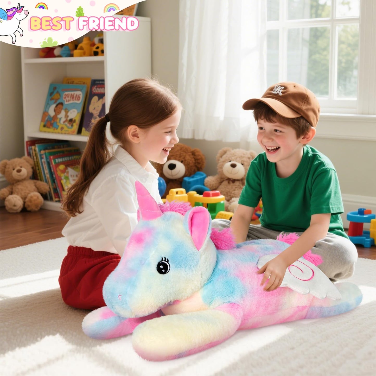 SuzziPals Giant Rainbow Unicorn Stuffed Animal 30", Jumbo Soft Big Stuffed Animals, Giant Plush Toys Hugging Pillow for Stress Relief & Sleep Aid, Huge Cuddly Cute Plushies Unicorn Gifts for Kid Adult