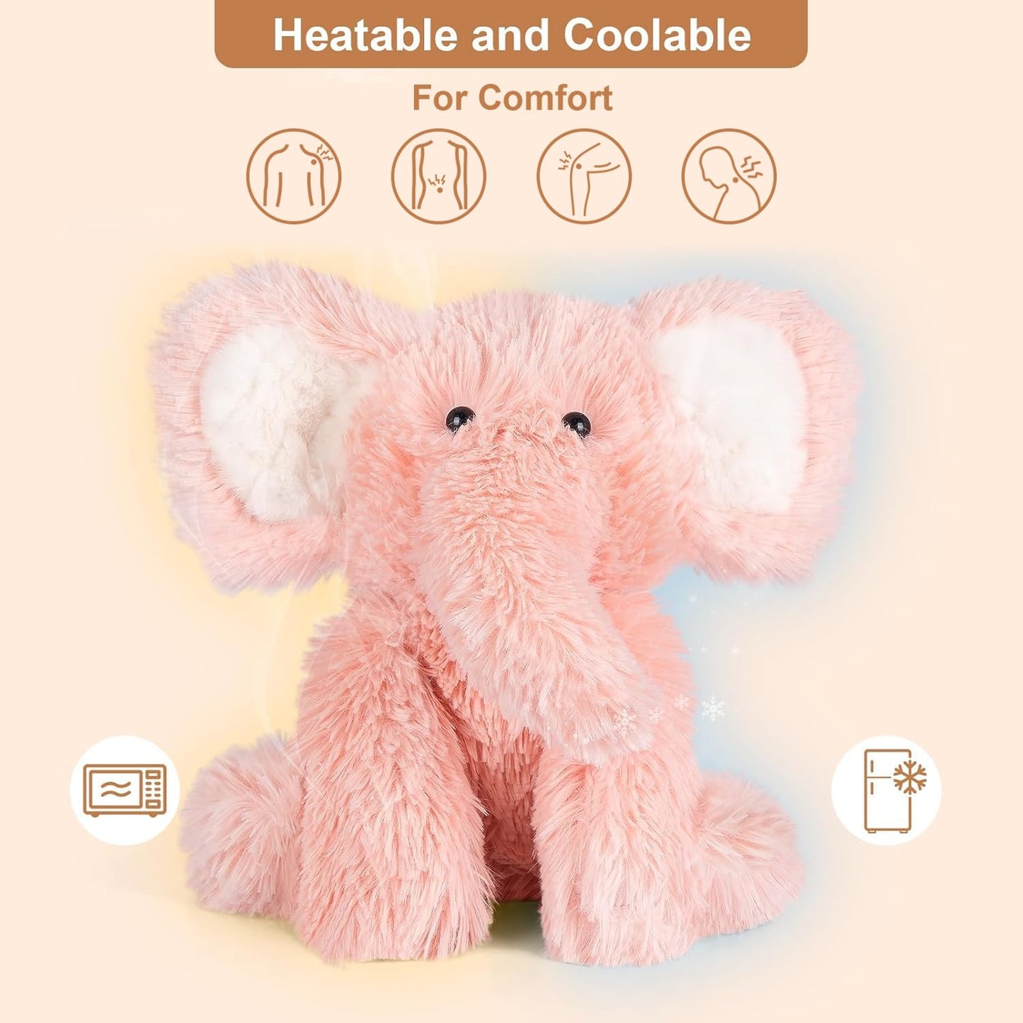 SuzziPals Heatable & Coolable Pink Elephant Plushie, Microwavable Heating Pad, Stress & Discomfort Relief, Lavender Scented Toy