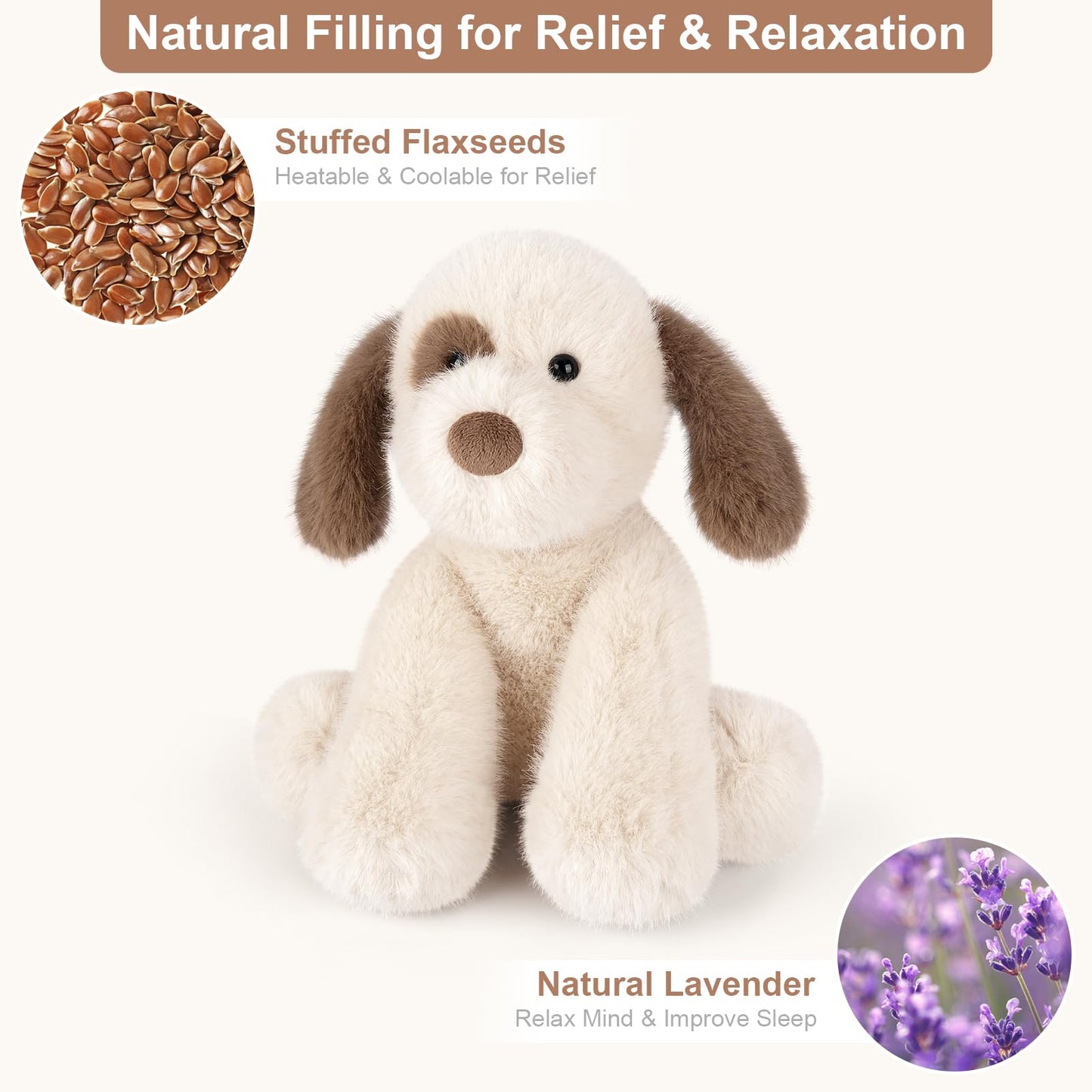 SuzziPals Heatable & Coolable Dog Stuffed Animal, Heating Pad Microwavable for Soothing & Relaxation, Lavender Scented Stuffed Dog Plush for Stress Relief, Puppy Plushie Gifts for Kid & Women