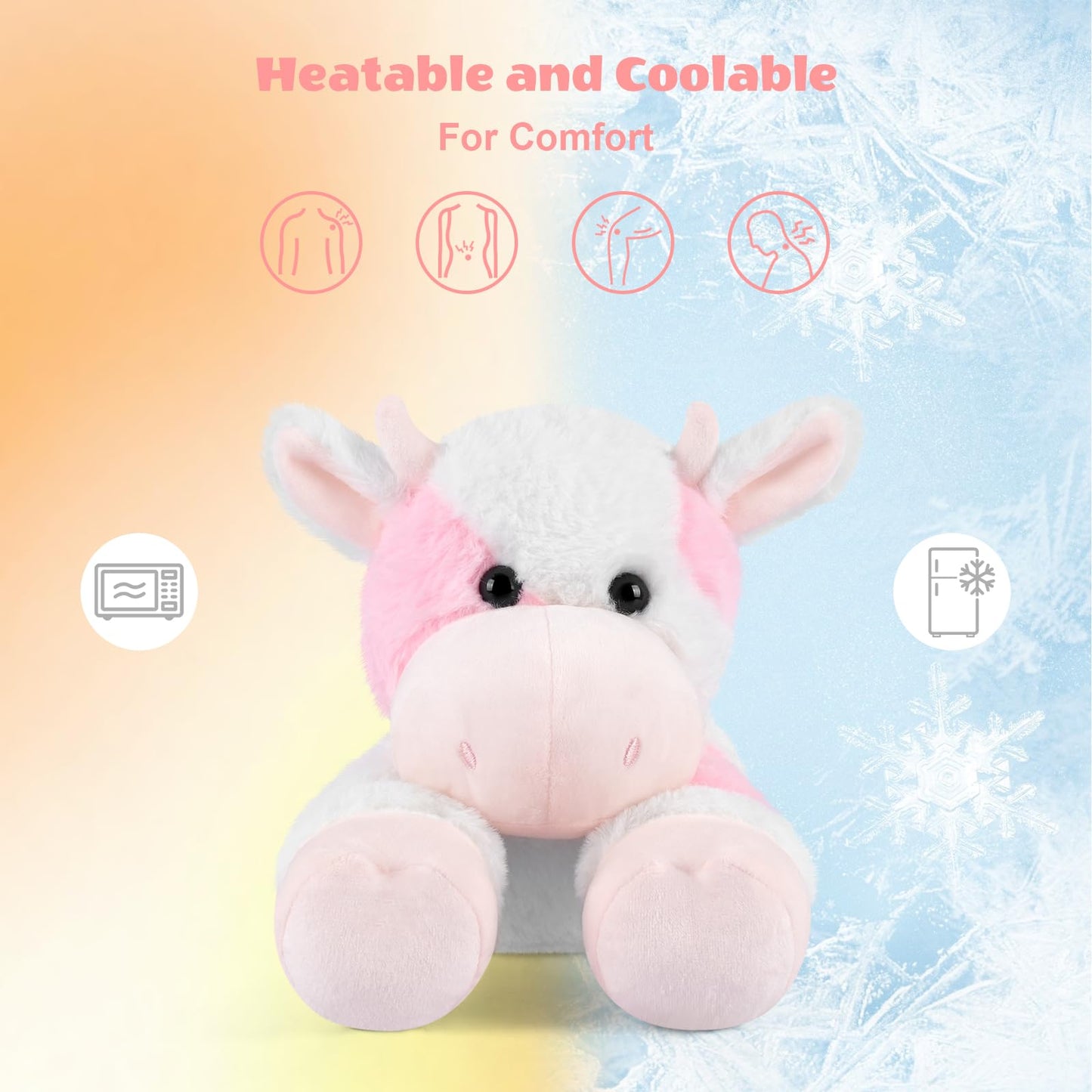 SuzziPals Strawberry Cow Plush, Microwavable Stuffed Animals Heating Pad for Period Cramps, Cuddly CattleStuffed Animal for Warmth & Comfort, Cow Gifts for Adults Kids