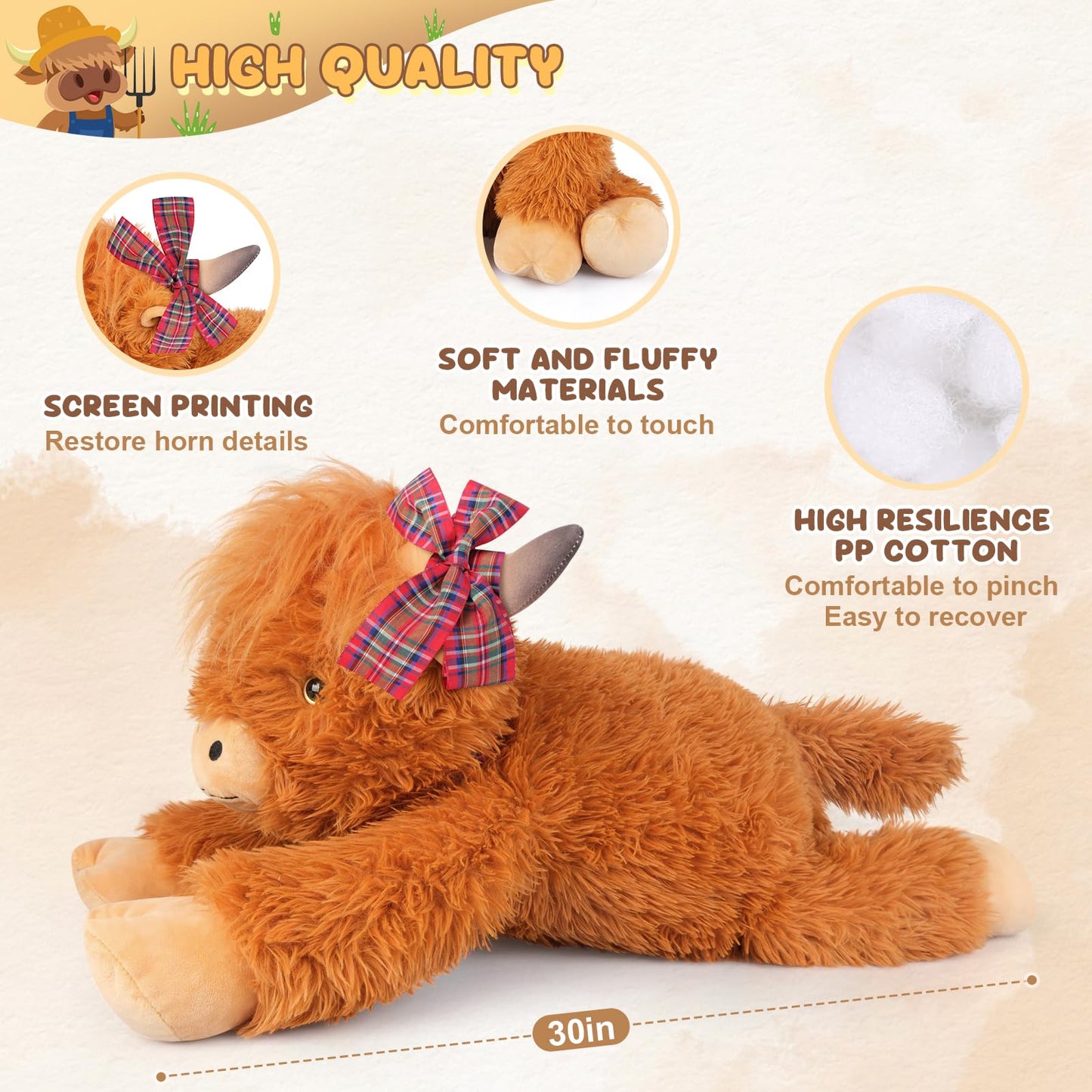 SuzziPals Giant Highland Cow Stuffed Animal 30", Jumbo Soft Giant Stuffed Animals, Highland Cow Plush Toys for Stress Relief & Sleep Aid, Huge Cuddly Cute Plushies Gift for Kids Adults
