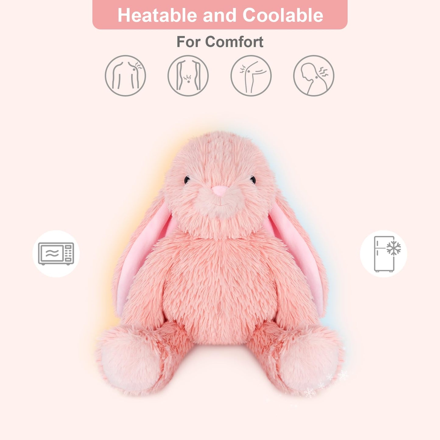 SuzziPals Heatable & Coolable Pink Bunny Stuffed Animal Heating Pad for Soothing & Relaxation, Lavender Pink Bunny Plush for Discomfort, Rabbit Stuffed Animals for Kids, Bunny Plushies Gifts