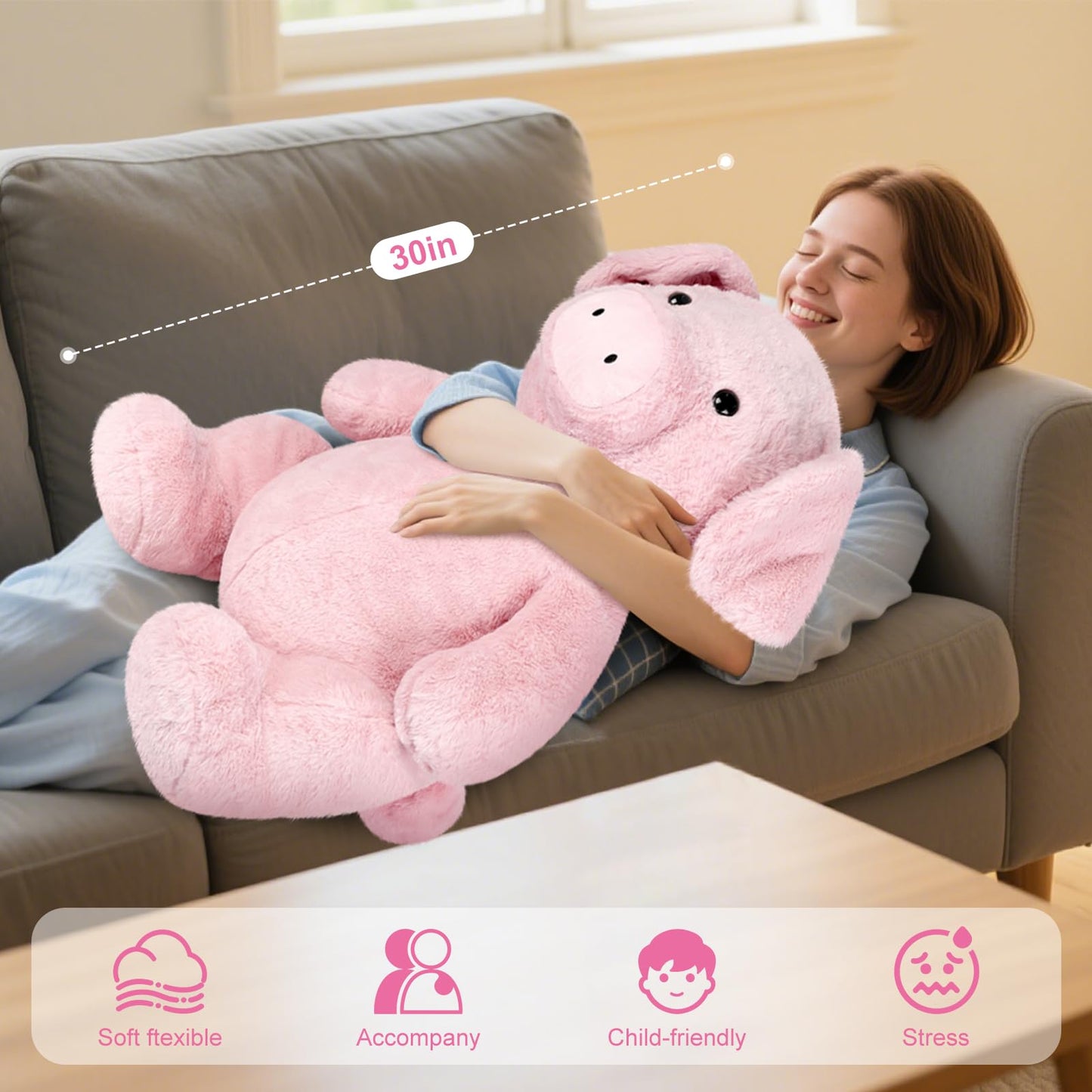 SuzziPals Giant Pink Pig Stuffed Animal 30", Jumbo Soft Giant Stuffed Animal, Big Pigs Cute Plush Toys Hugging Pillow for Stress Relief & Sleep Aid, Huge Cuddly Pig Plush Gift for Kids Adults