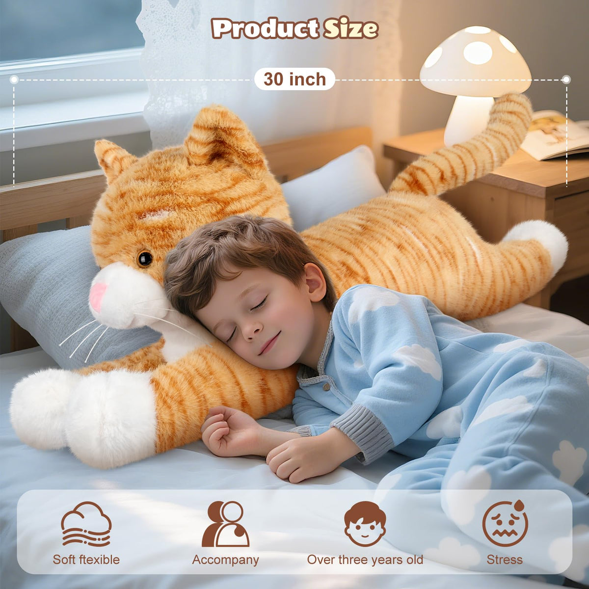 SuzziPals Giant Cat Plush 30", Jumbo Soft Orange Cat Stuffed Animal, Giant Plush Toys for Relaxation & Comfort, Huge Cuddly Cats Plushies Gifts for Boys and Girls