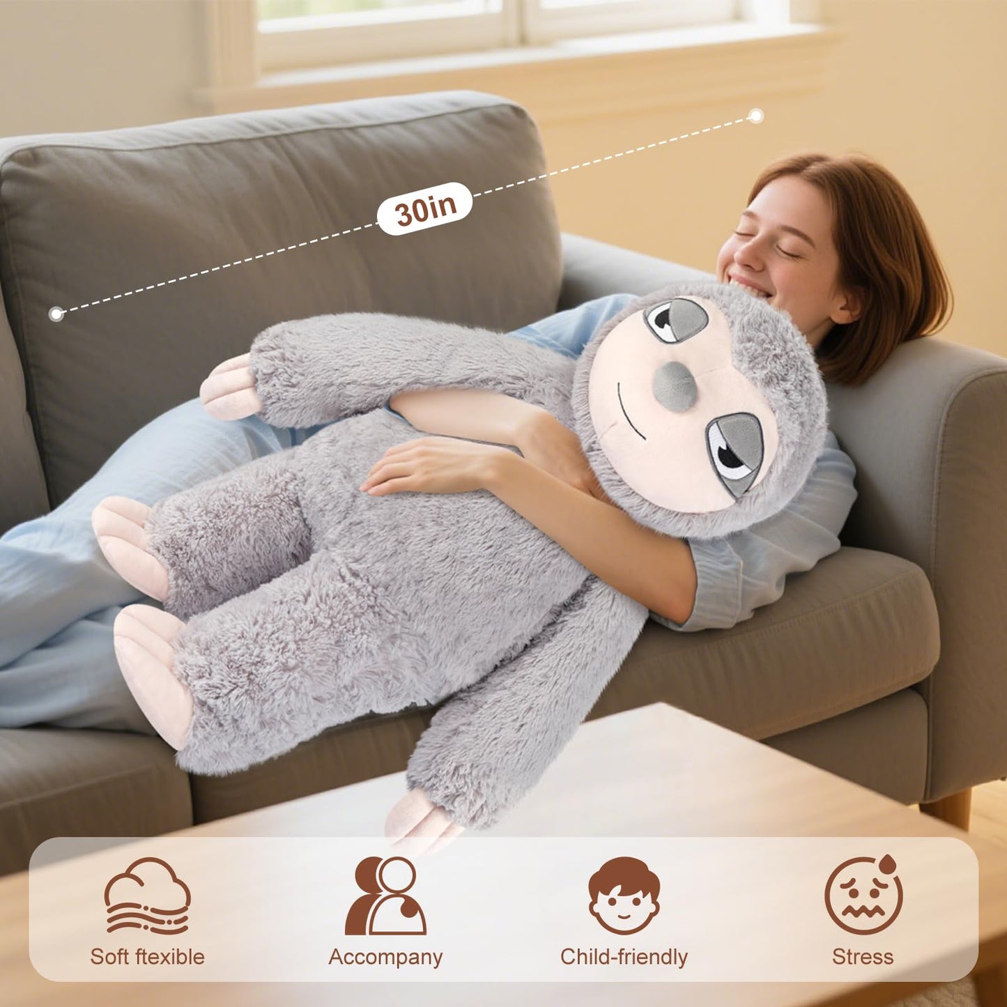 SuzziPals Huge Sloth Stuffed Animal 30", Jumbo Soft Sloth Stuffed Animals, Big Plushies for Stress Relief & Sleep Aid, Cuddly Giant Plush Gifts for Kids Adults